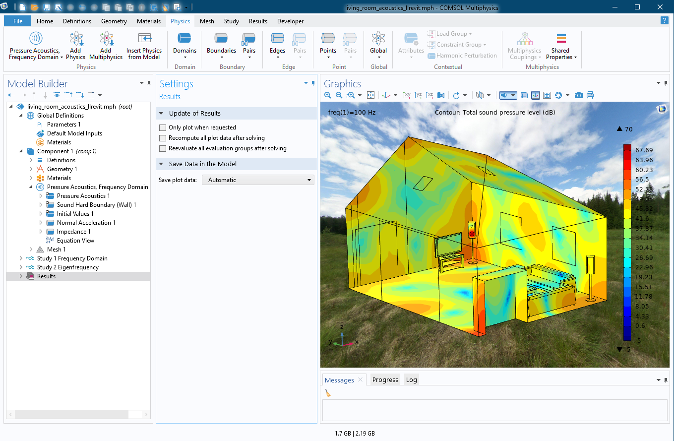 COMSOL studie ozvučení interiéru